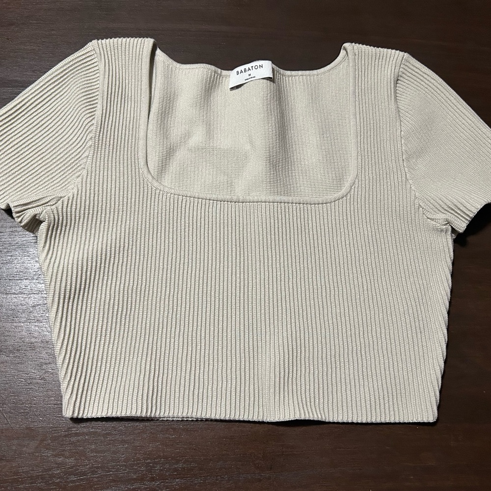 Babaton Neutral Ribbed Square-Neck Crop Top